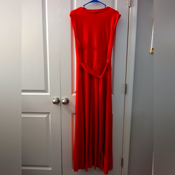 EUC-  NY&Co Orange Maxi Dress with Belt and Slit in Front - Picture 2 of 4
